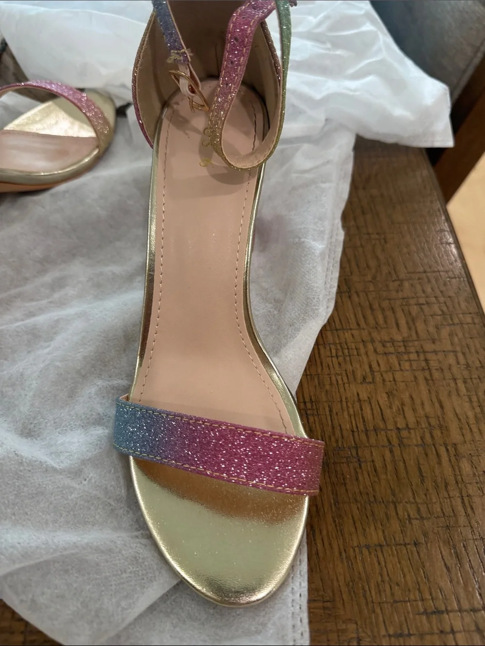 Glitter Ombre Block Heel Sandals - Pink Green
